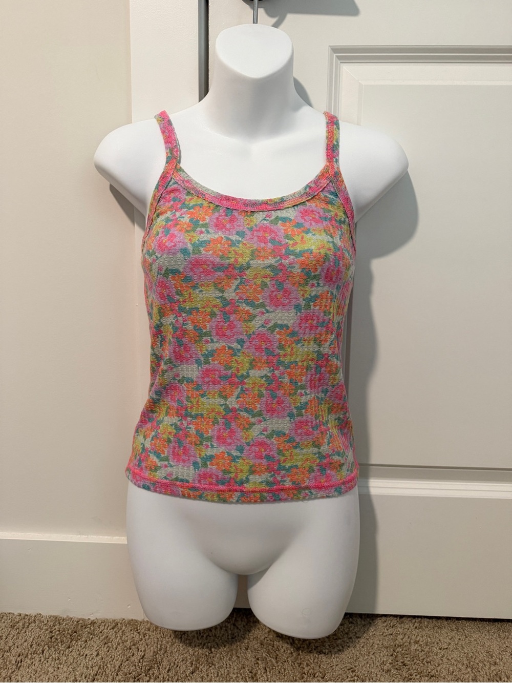 NATURAL LIFE Pink Multi Floral Ribbed Tank Top